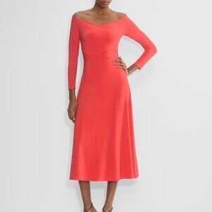 NWoT Babaton Aritzia Title Drapey Jersey Off-Shoulder Dress Long Sleeve Red